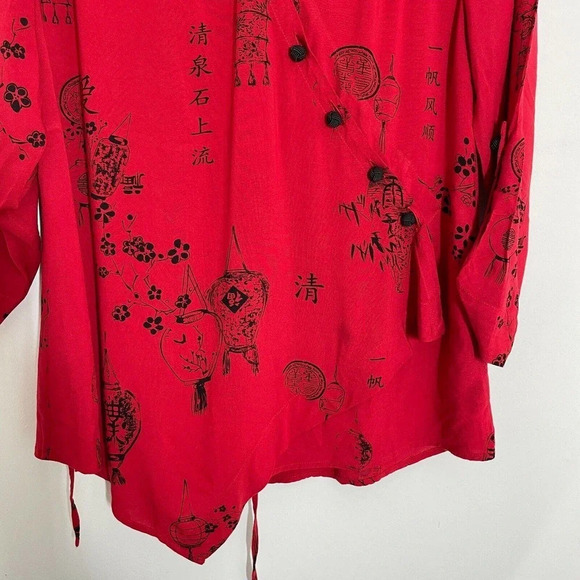 Soft Surroundings Pagoda Shirt Red Black French Knot Buttons Petite Size XS - Picture 4 of 7